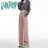 Lunivop Women’s Double Button Design Wide Leg Vintage Pink Jeans Street Style Casual Pants Female